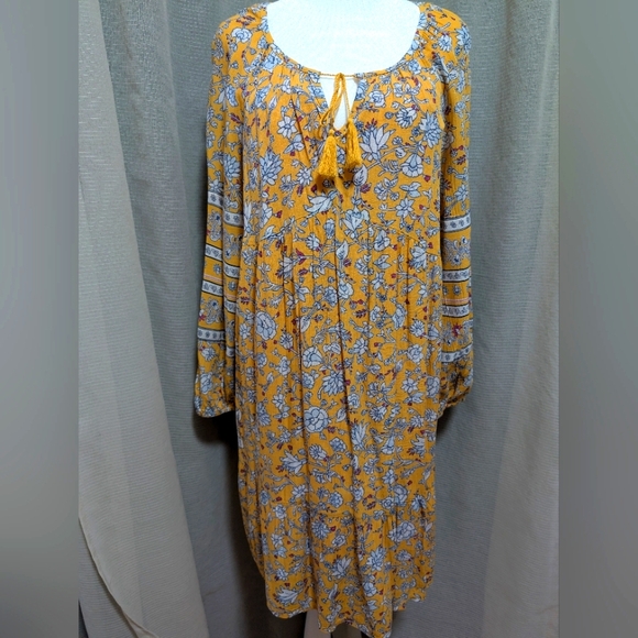 NWOT Old Navy Yellow Floral Long Sleeve Dress With Lining.Size Medium - Picture 1 of 7
